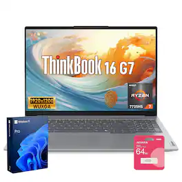 Lenovo - Upgraded - ThinkBook 16 16" FHD+ Laptop - AMD Ryzen 7 7735HS - 64GB DDR5 RAM 1TB SSD - FP Reader - 64GB USB Flash Drive - Arctic Grey