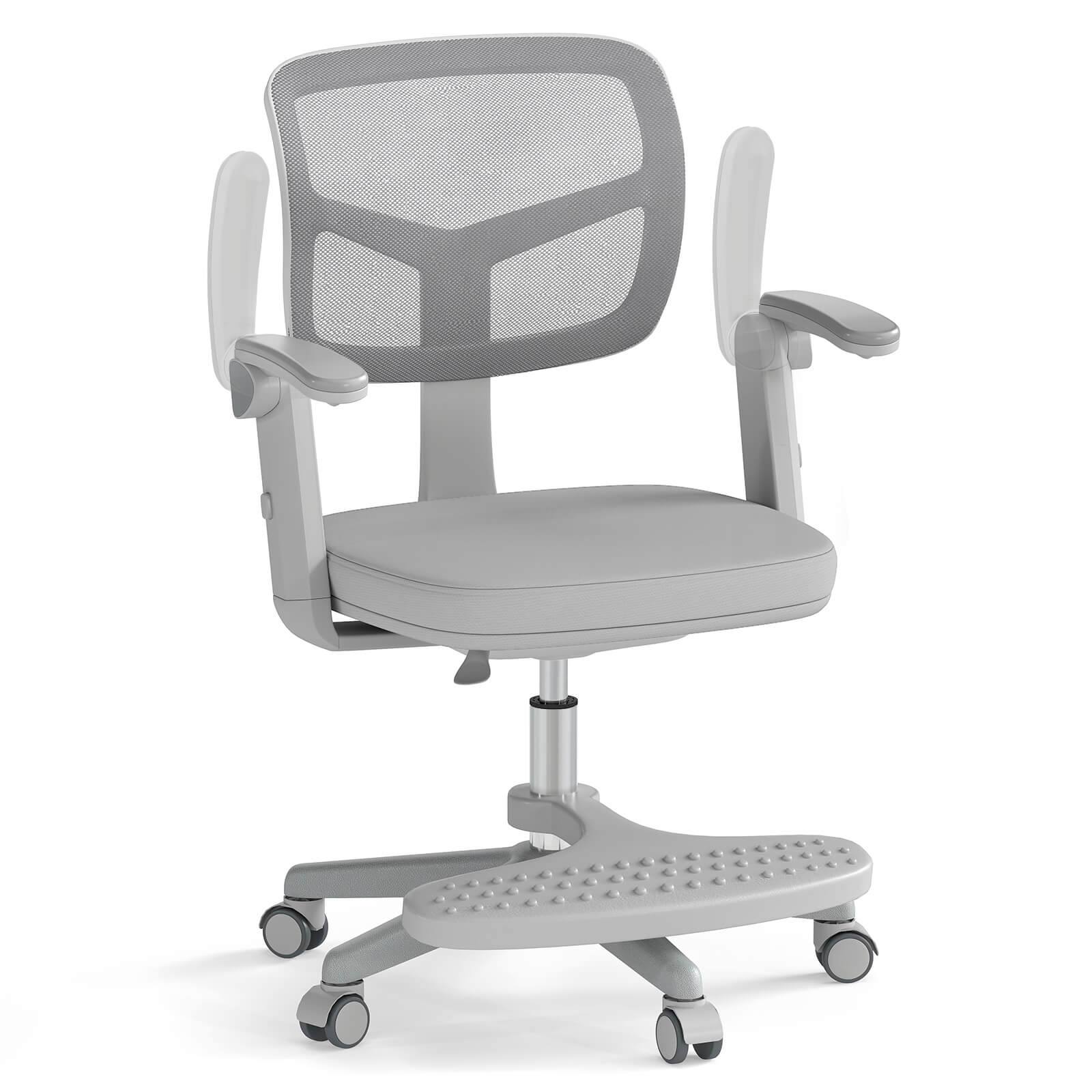 Costway - Kids Desk Chair Children Study Chair with Adjustable Height, Armrest & Footrest - Gray