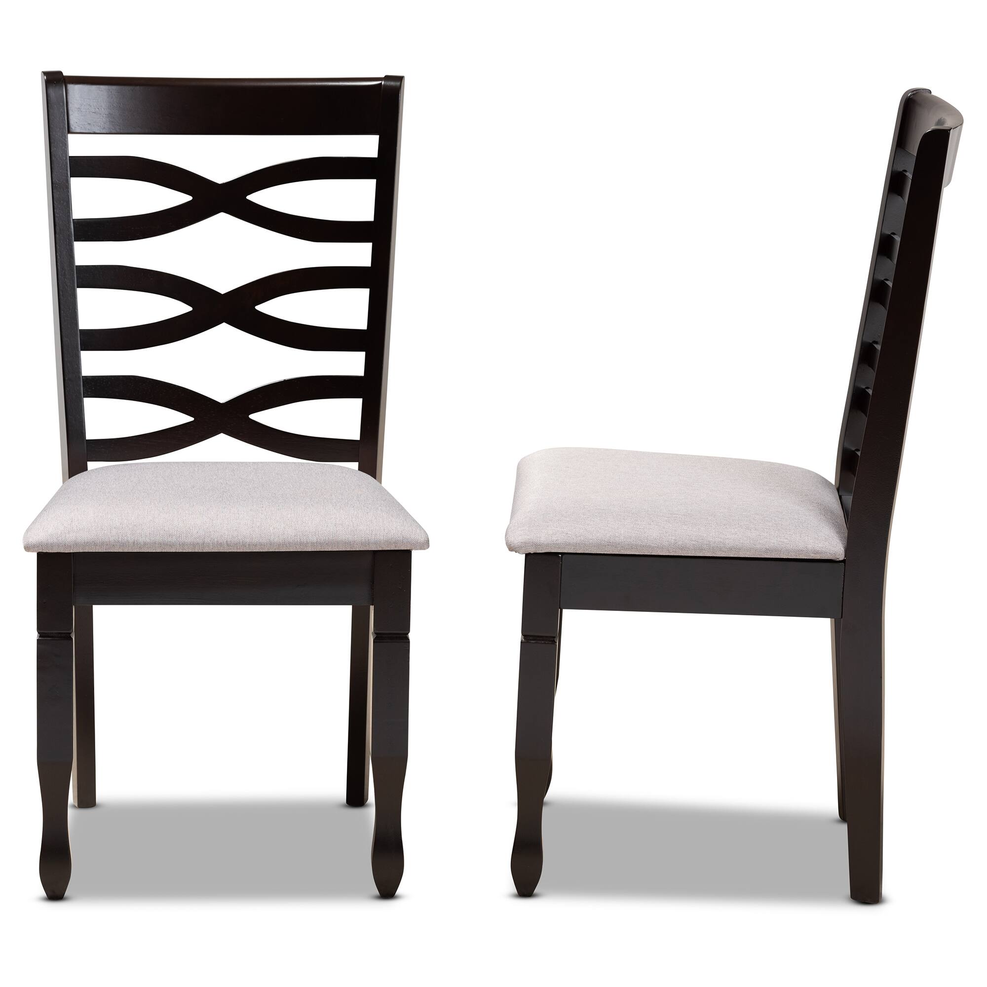 Left. Baxton Studio - Lanier Modern Fabric Upholstered Espresso Finished Wood 2-Piece Dining Chair Set - Grey/Dark Brown.