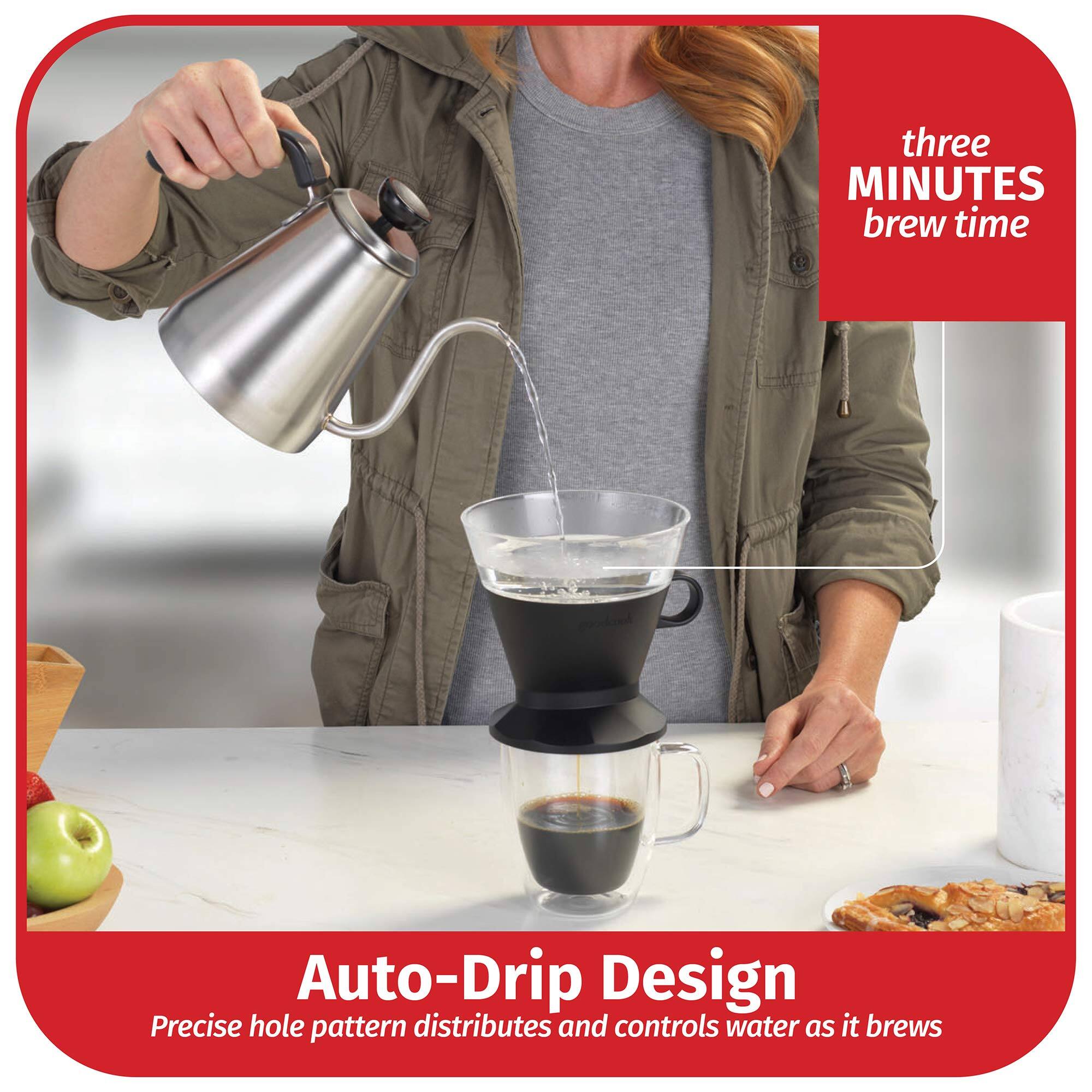 - Three minutes brew time
- Auto-Drip Design
- Precise hole pattern distributes and controls water as it brews