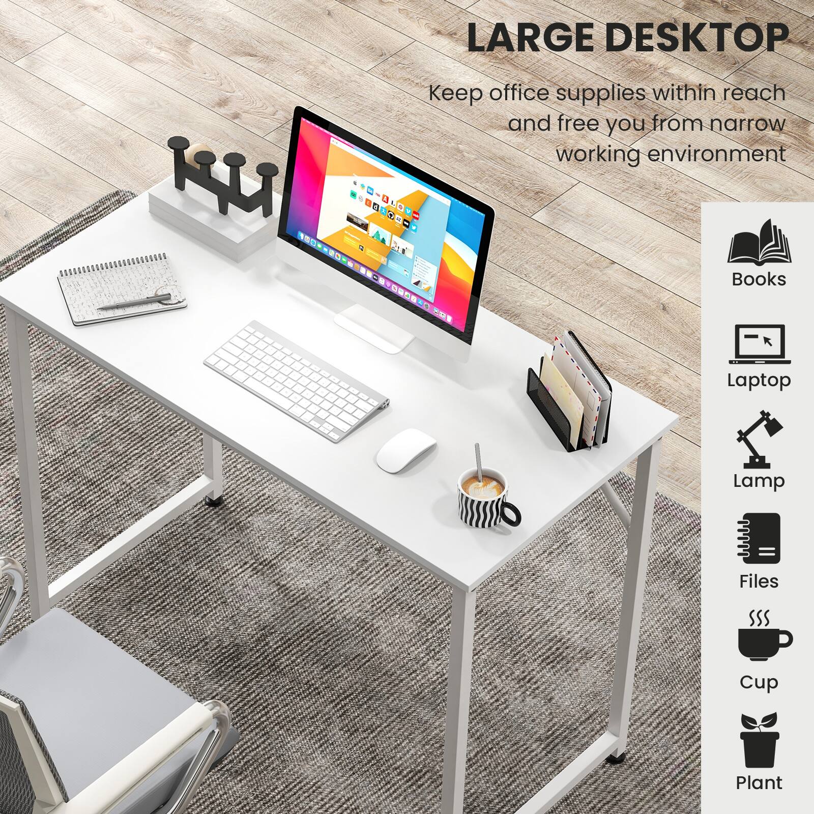 LARGE DESKTOP Keep office supplies within reach and free you from narrow working environment

Books
Laptop
Lamp
Files
Cup
Plant