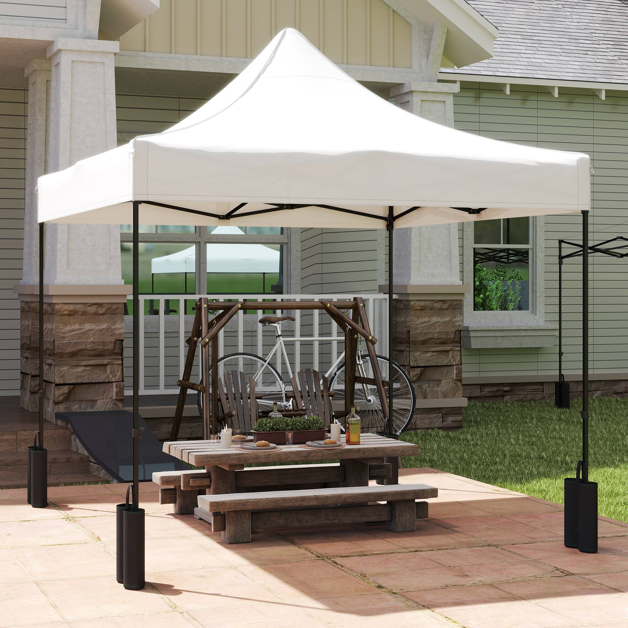 Alt View 4. Outsunny - 10' x 10' Canopy Replacement Cover with 4 Weight Bags and 8 Drainage Holes, UPF50+ Pop Up Canopy Cover Replacement Top - White.