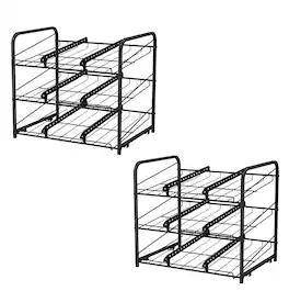 Oumilen - 2 Pack Black 3-Tier Can Organizer Rack, Stackable Metal Wire Food Can Storage Holder for Pantry Cabinet Kitchen - Black