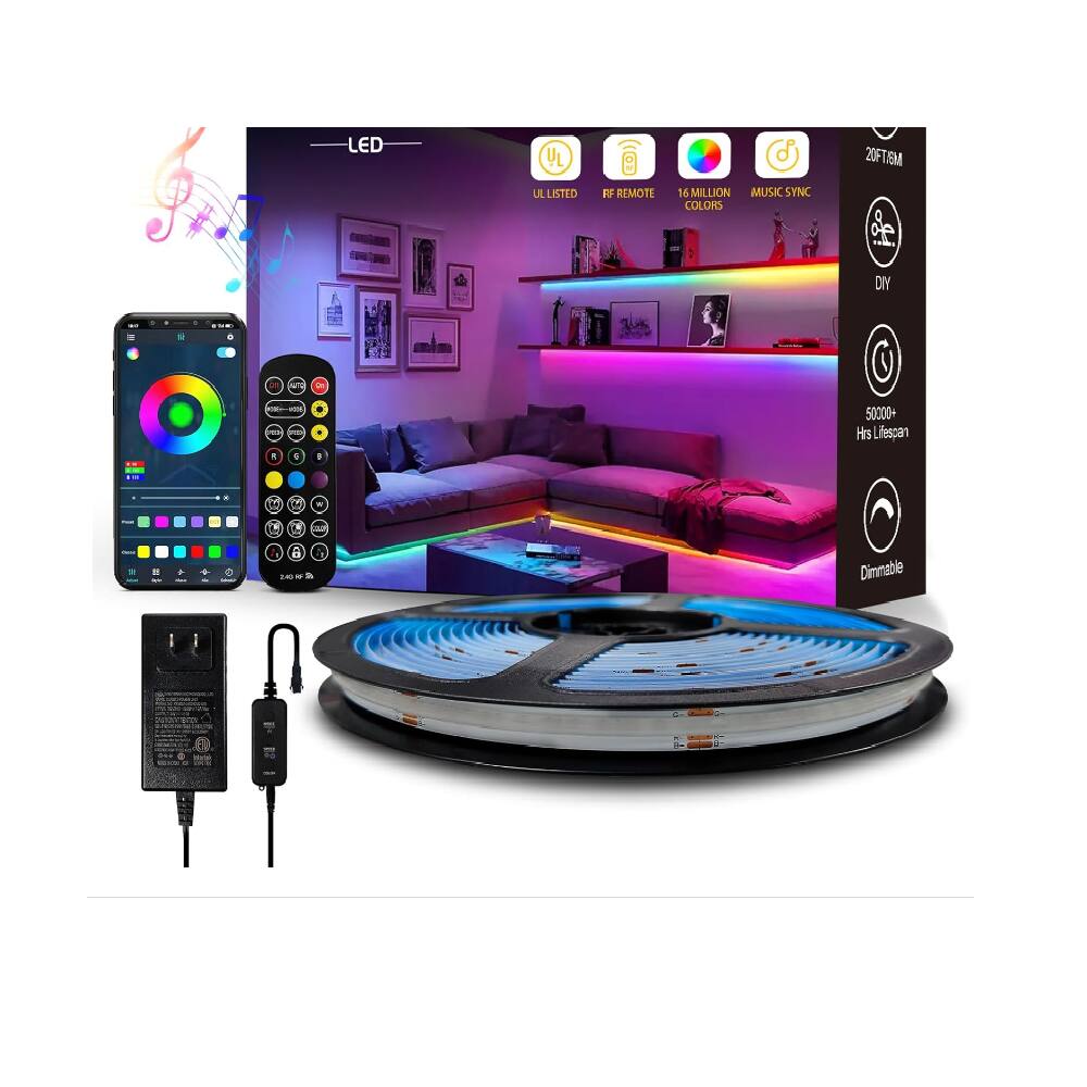 LED  
UL LISTED  
RF REMOTE  
16 MILLION COLORS  
MUSIC SYNC  
20FT/5M  
DIY  
50000+ Hrs Lifespan  
Dimmable