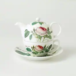 Jiallo - Roy Kirkham Tea for One - Redoute Rose , Bone China Ceramic, Made in England - Mutli color