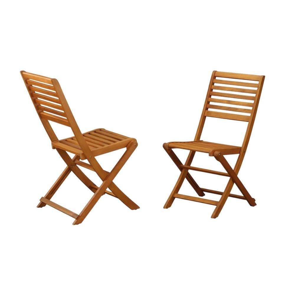 Angle. Outdoor Escape - Neutral Oil Foldable Outdoor Dining Chairs with Acacia Wood Set of 2 - Brown.