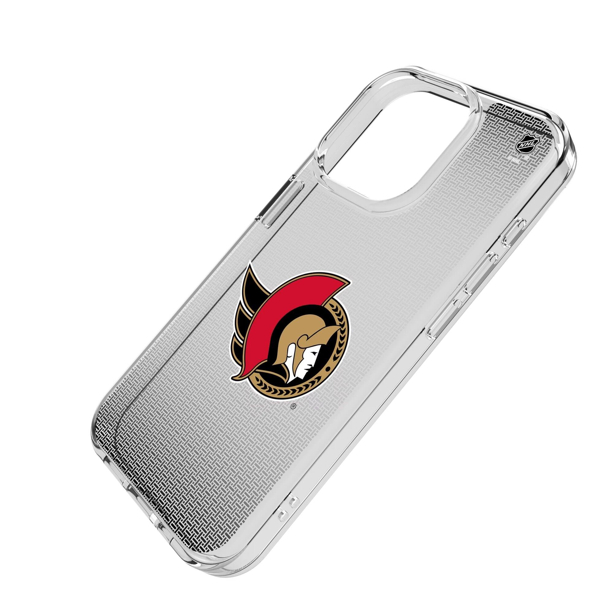 Alt View 1. Keyscaper - Ottawa Senators Linen Logo iPhone Clear Case - 13 mini - Multicolor.