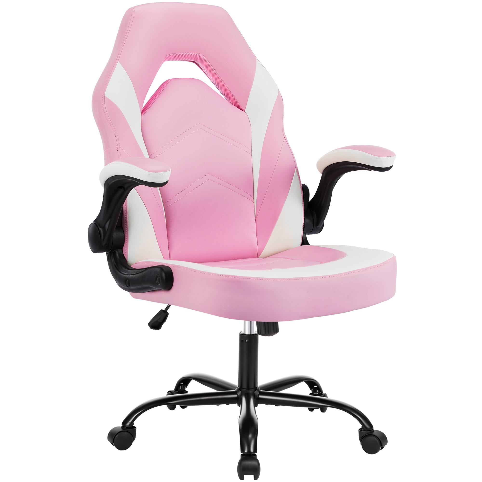 Angle. Lirago - PU Leather Ergonomic Office Chair Swivel Computer Gaming Chair with Lumbar Support Armrests - Pink.