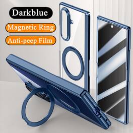 Dteck - For Samsung Galaxy Z Fold8 Ultra Clear Rugged Case Built-in Screen Protector,360° Ring Kickstand Hinge Protection Cover - Darkblue(Privacy Film)