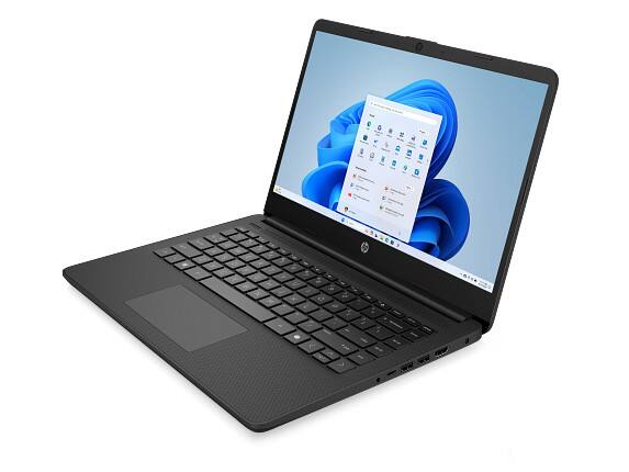 Angle. HP - essential laptop computer 14" hd n-series 4 gb memory;64 gb emmc - Black.