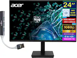 Acer - 24" FHD IPS Monitor with 4ms Response Time, Anti Glare, VESA Mount (100 x 100mm), HDMI, VGA & DKZ Hub, Color - Black