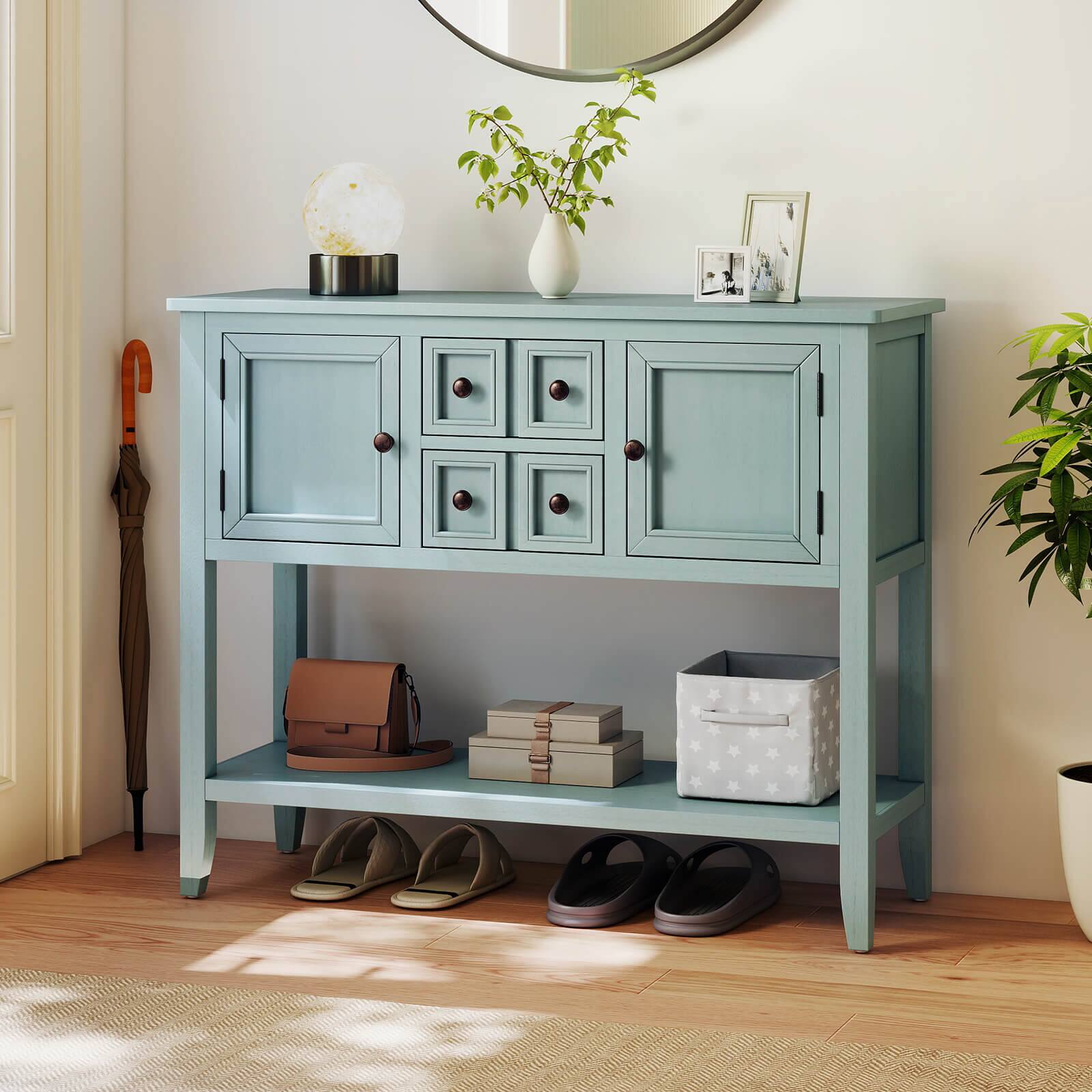 Alt View 4. Costway - Costway Buffet Sideboard Cabinet Entryway Console Table with 2 Doors and 2 Drawers - Blue.
