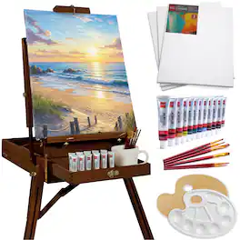 Best Choice Products - Art Easel for Painting, Portable Adjustable Tripod with 32-Piece Art Set - Walnut