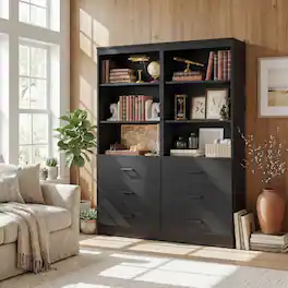 Aheaplus - 71'' Tall Bookcase with 3 Drawers and 3-Tier Open Shelves, 2 Packs - Black