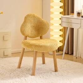 Winado - Cute Cloud-Back Solid Wood Legs for Girls, Plush Chenille Velvet Makeup Armless Vanity Chair for Bedroom,Living Room - Yellow