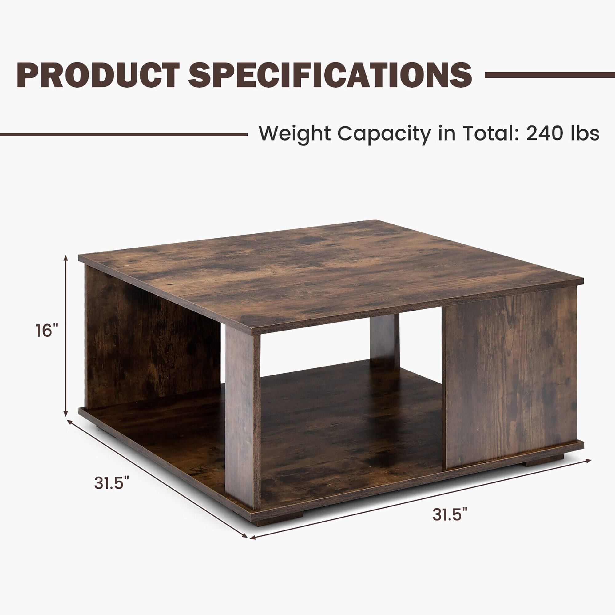 Gymax 2 Tier Square Coffee Table w/ Storage Industrial Center