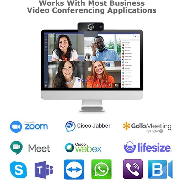 Works With Most Business Video Conferencing Applications  
Powered by:  
- Zoom  
- Cisco Jabber  
- GoToMeeting by LogMeIn  
- Meet  
- Cisco Webex  
- Lifesize