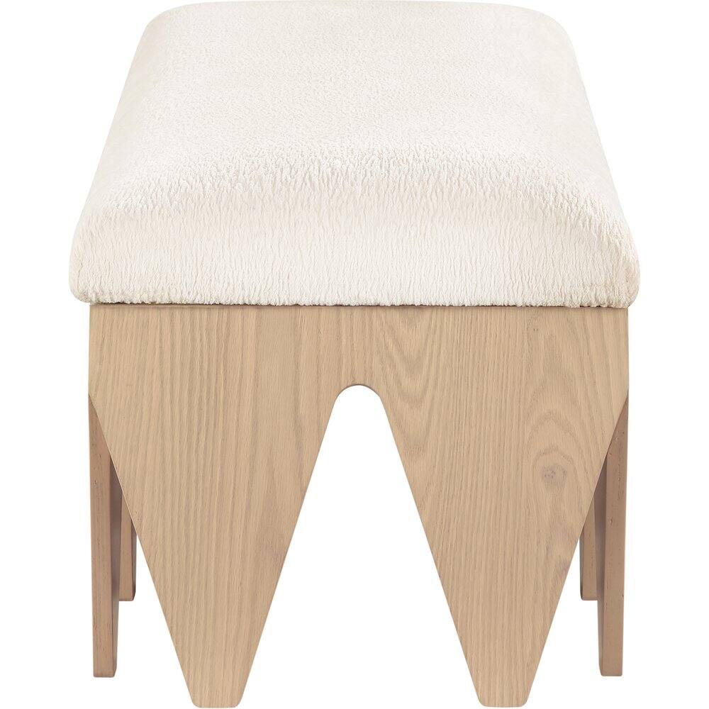Alt View 3. Meridian Furniture - Altair Cream Velour Fur Fabric Bench - Beige.