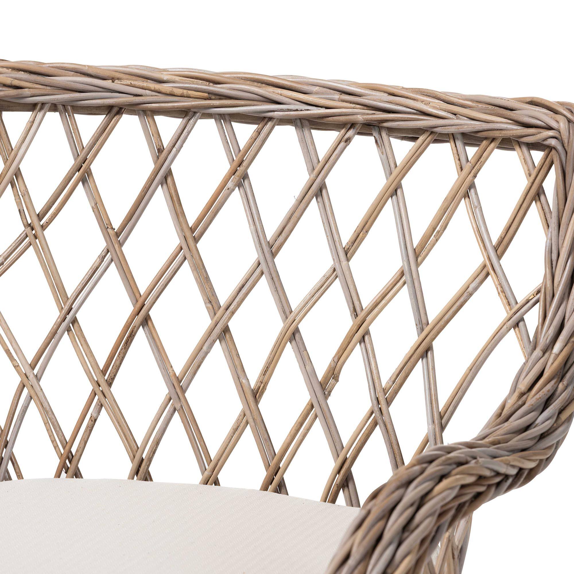 Alt View 1. bali & pari - Debra Natural Rattan Armchair – Handwoven Open-Weave Wicker Armchair with Curved Silhouette & Removable Cushion - Kubu Grey.