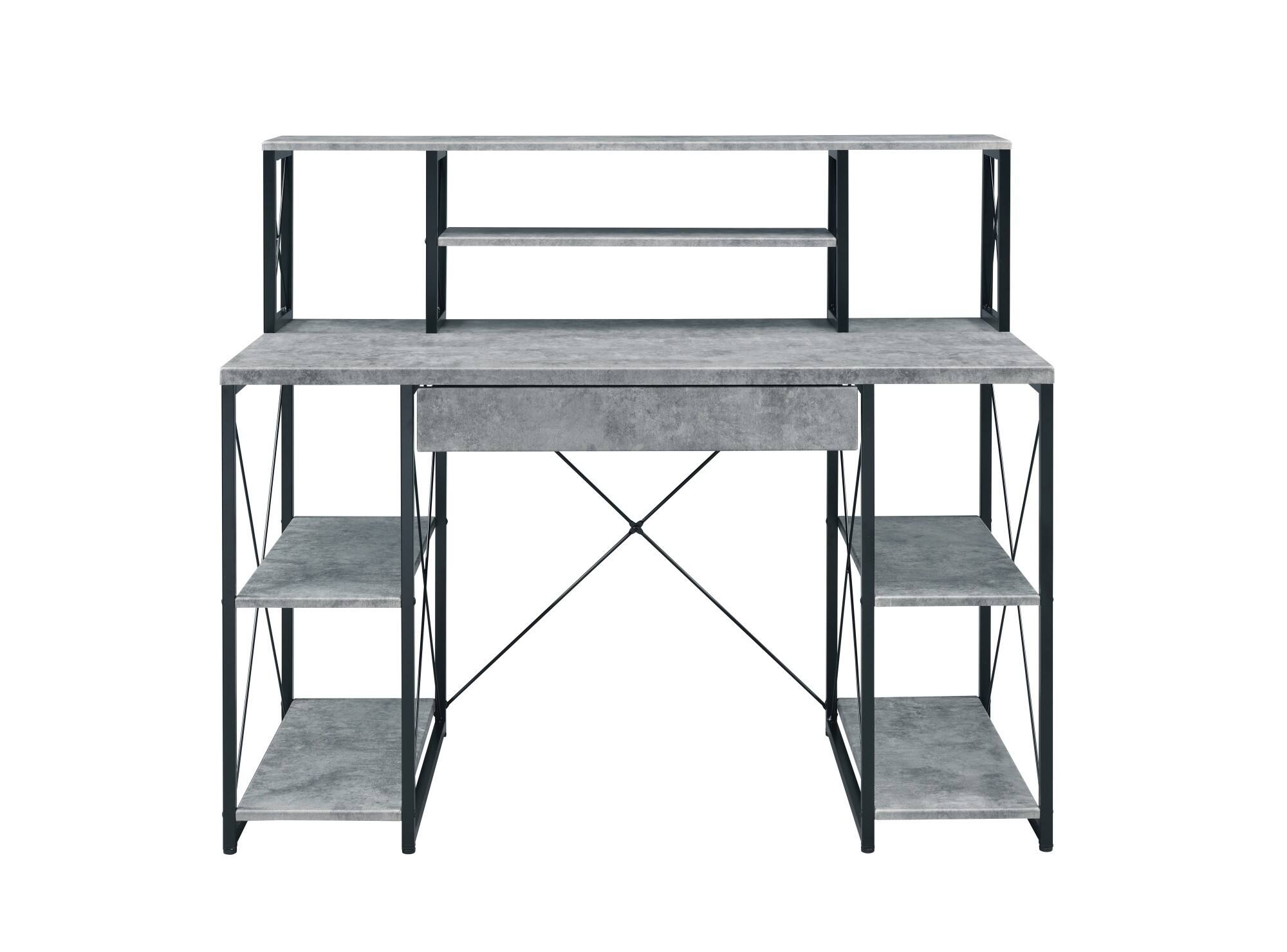 Alt View 4. Glintex - Modern Writing Desk with Drawer, 8 Storage Compartments, Wooden Top and Sturdy Metal Sled Base for Home Office - Gray.