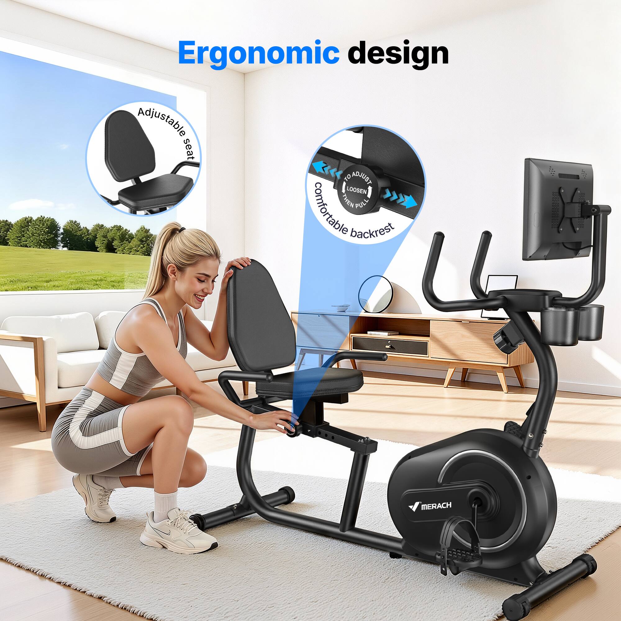 Ergonomic design

Adjustable seat

Comfortable backrest

Adjust: Loosen them, then pull