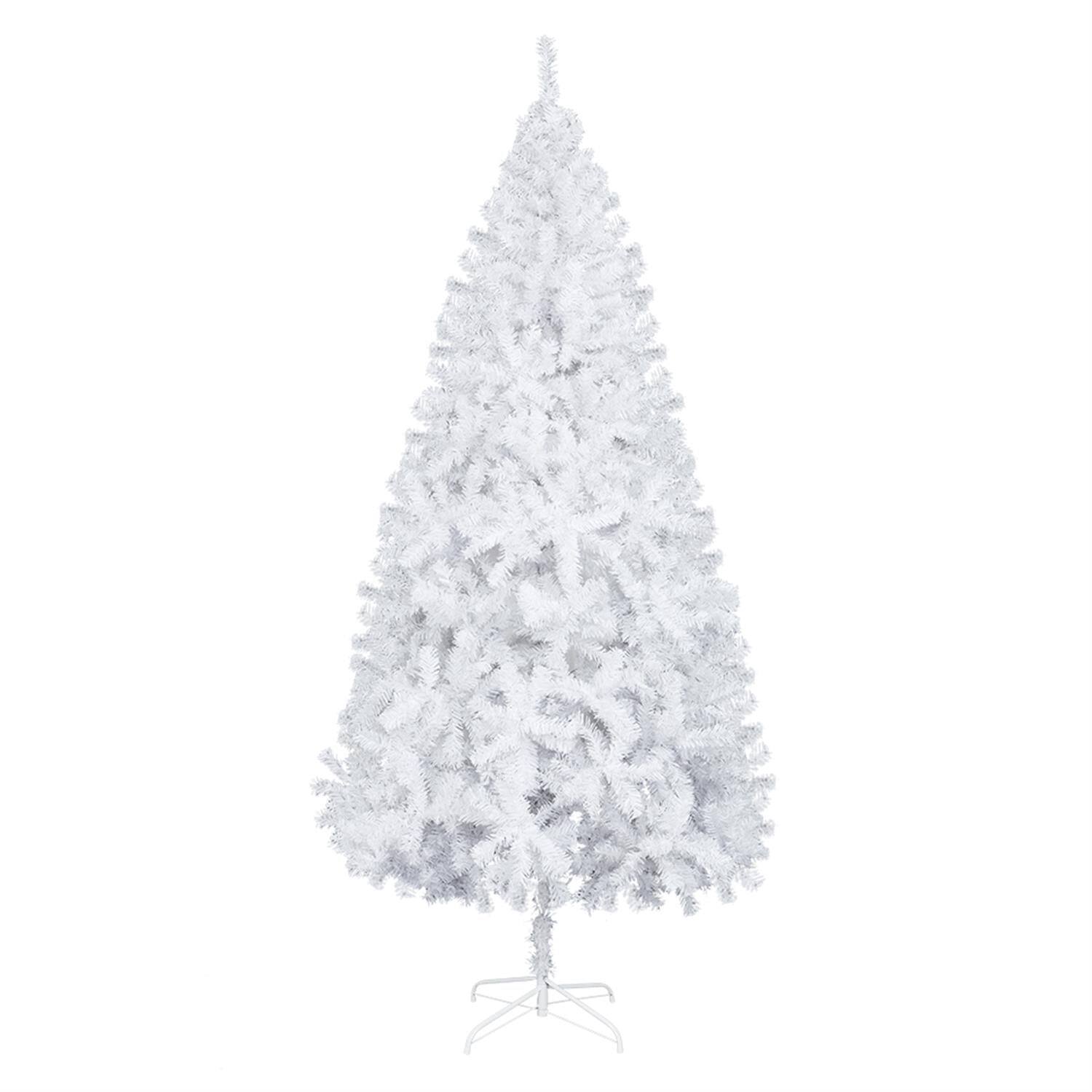 Back. Pefilos - 8ft Tall LED Flocked Tied Light Christmas Tree, Festive Lighting with Realistic Look and Warm Glow, Durable Construction - White.
