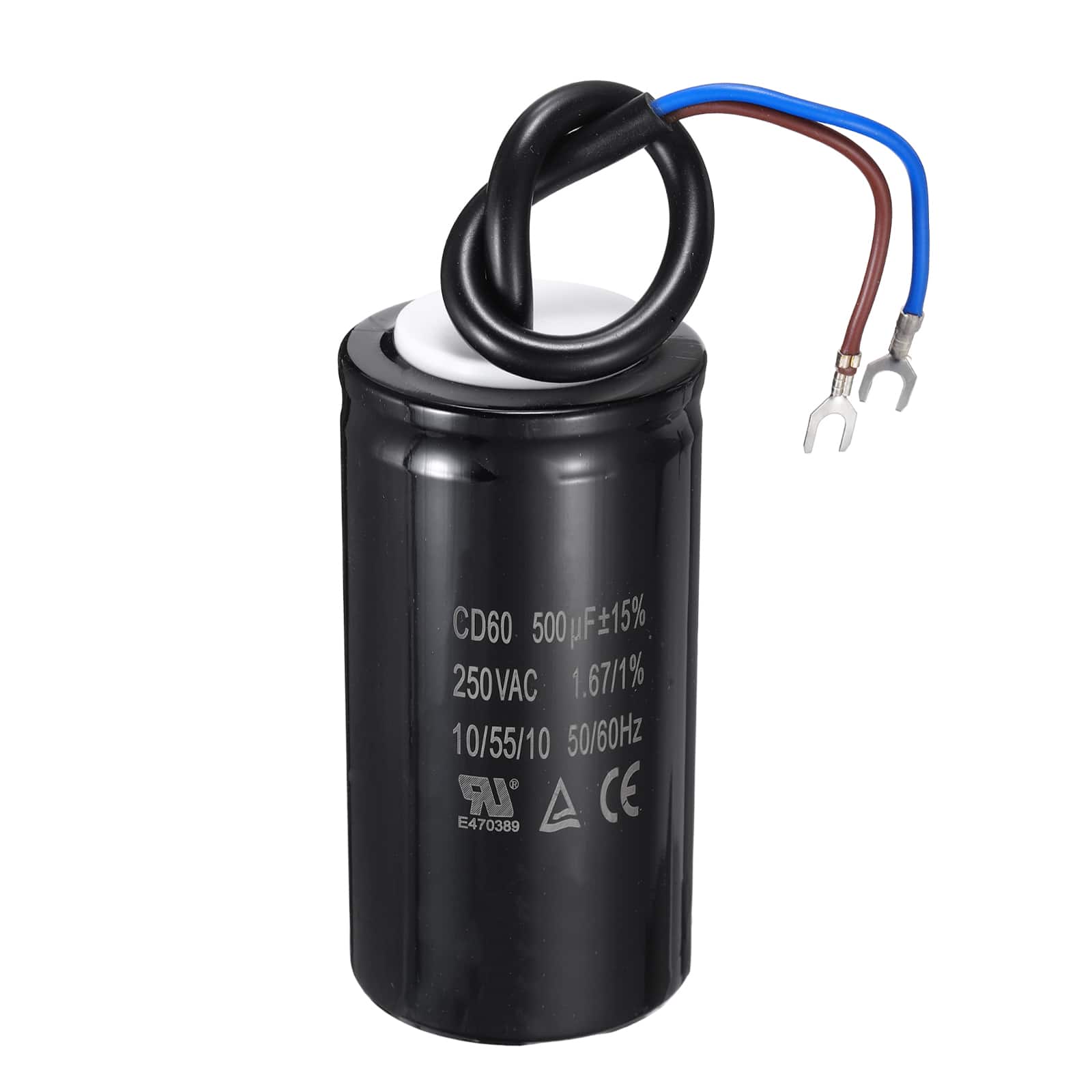 Unique Bargains - CD60 Run Capacitor 500uF 250VAC 50/60Hz 2 Wires Motor Start for Washing Machine Air Compressor - Black
