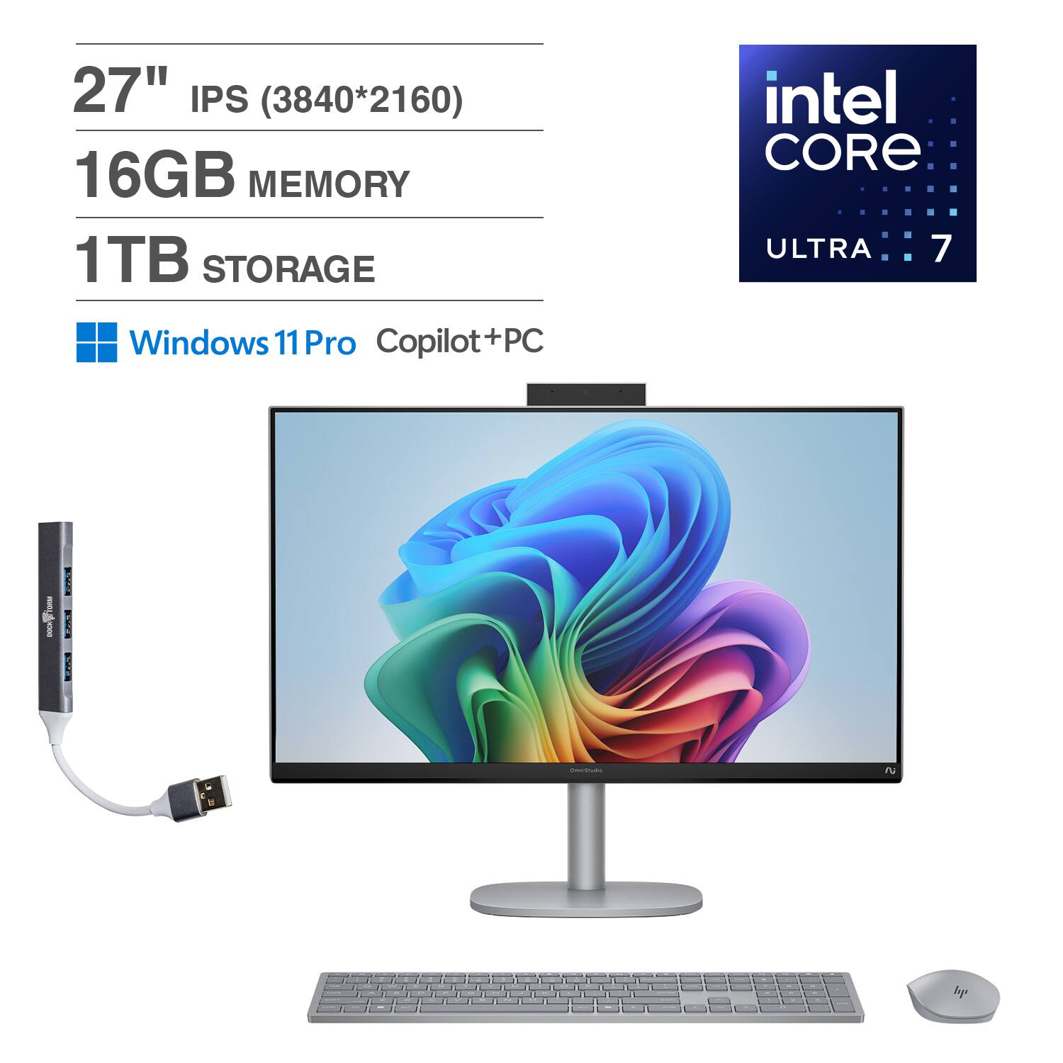 27" IPS (3840*2160)  
16GB MEMORY  
1TB STORAGE  
intel CORE ULTRA 7  
Windows 11 Pro Copilot+PC