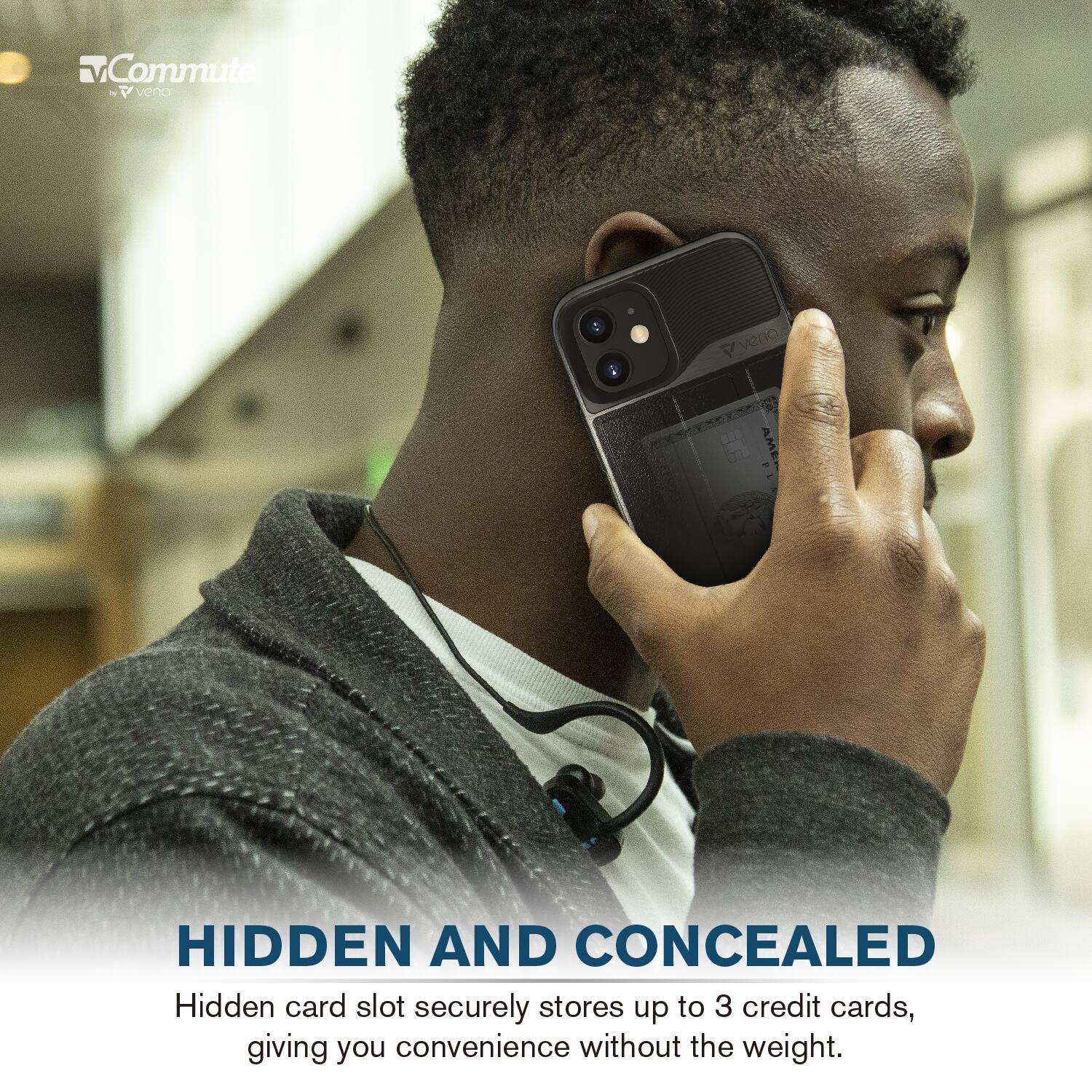 Commute by Veno Veric AME HIDDEN AND CONCEALED Hidden card slot securely stores up to 3 credit cards, giving you convenience without the weight.