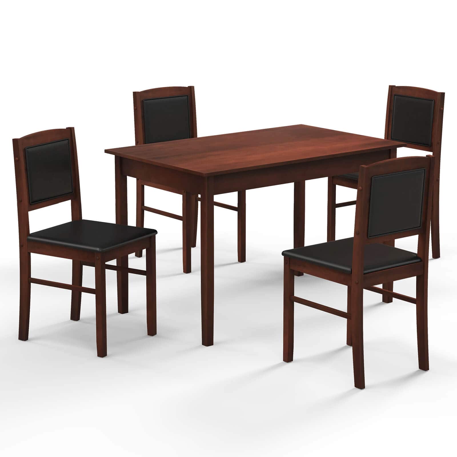 Alt View 17. Costway - 5 PCS Dining Table Set for 4 w/Rubber Wood Legs Upholstered Seat Padded Backrest - Brown.