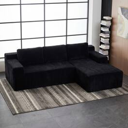 Anysun - Corduroy L-Shape Modular Sectional Sofa Set - Luxury Floor Couch, Foam-Filled Compressed for Living Room & Bedroom - Black