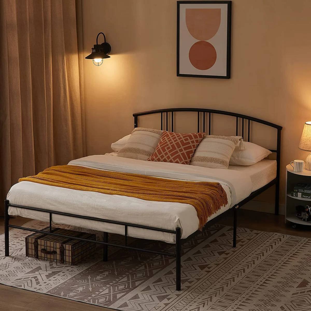Back. Hivvago - Hivvago Queen size Metal Platform Bed Frame with Arched Headboard - Black.