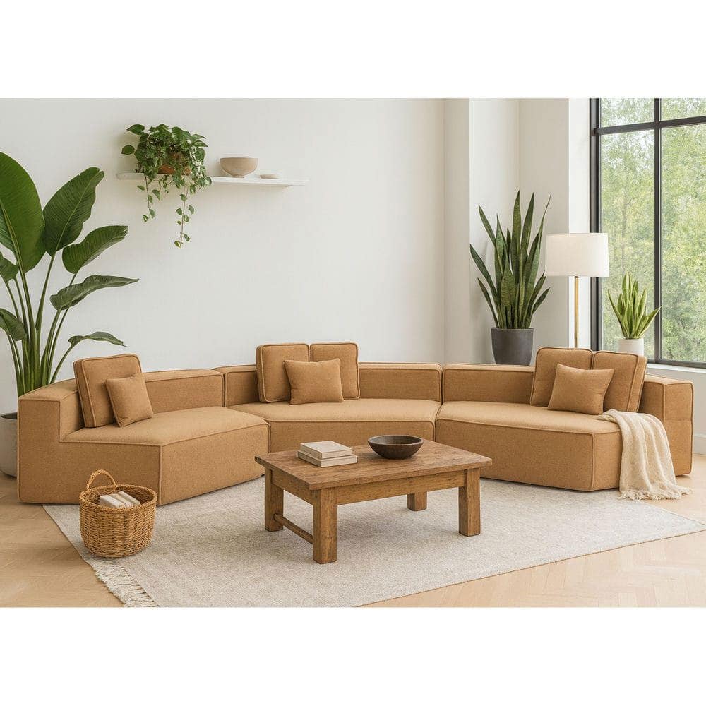 Kadyn - 181" Extra Large Teddy Sherpa Sofa - Full-Foam Couch with 9 Pillows, Flexible Layout for Living Rooms - Brown