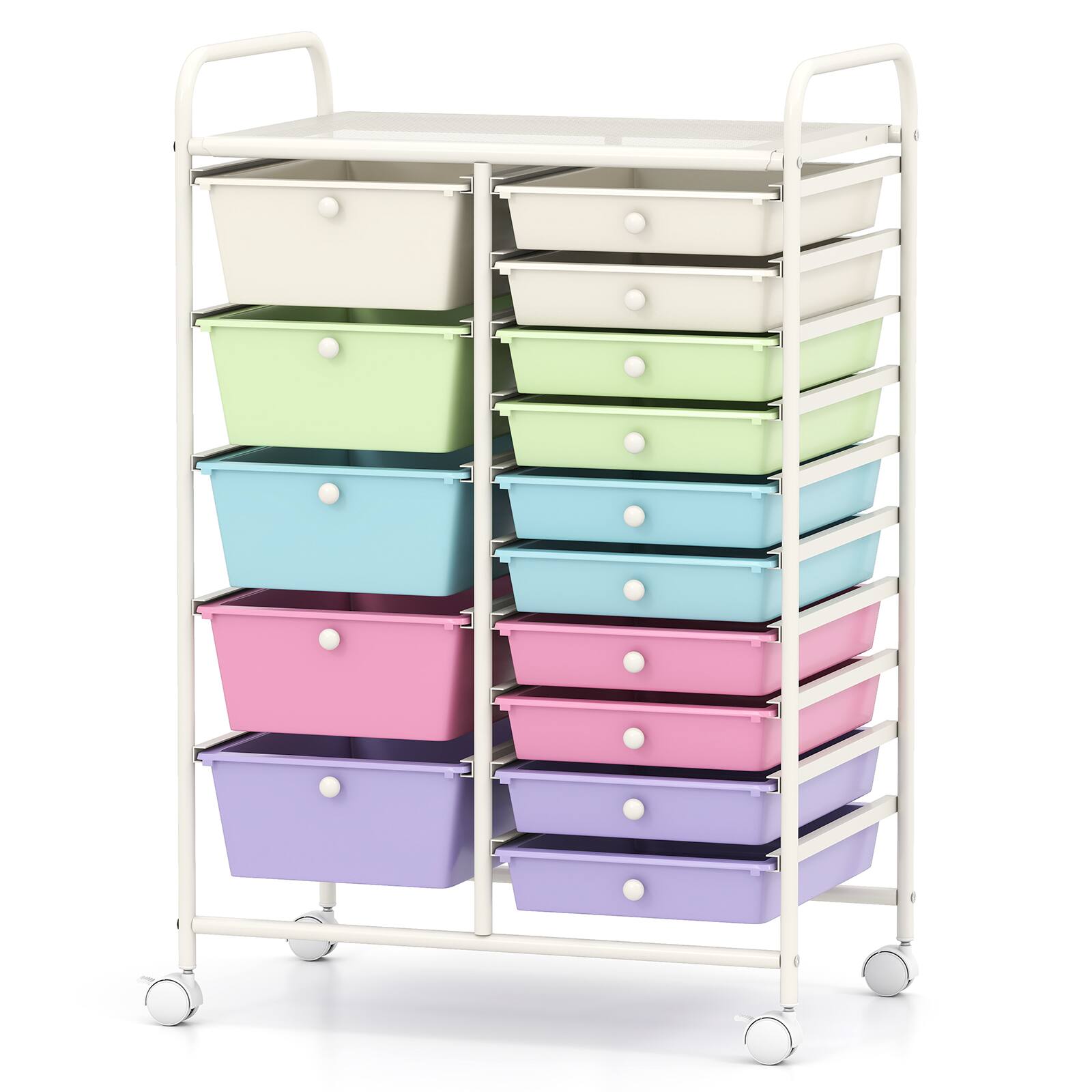 Alt View 7. Gymax - Gymax 15-Drawer Rolling Storage Cart Mobile Cart w/ Colorful Drawers & Metal Frame White - Multicolor.