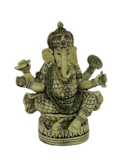 Zeckos - Lord Ganesha Sitting On Lotus Flower Holding Sacred Objects Statue - Off-white