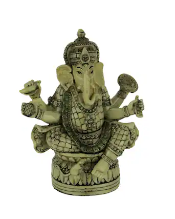 Front. Zeckos - Lord Ganesha Sitting On Lotus Flower Holding Sacred Objects Statue - Off-white.