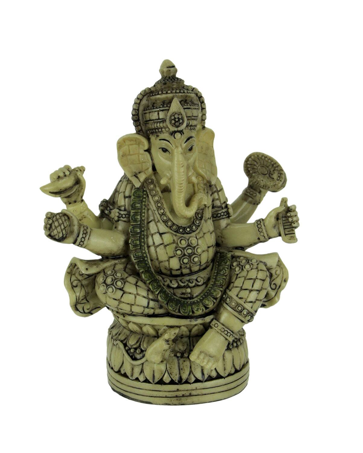 Front. Zeckos - Lord Ganesha Sitting On Lotus Flower Holding Sacred Objects Statue - Off-white.