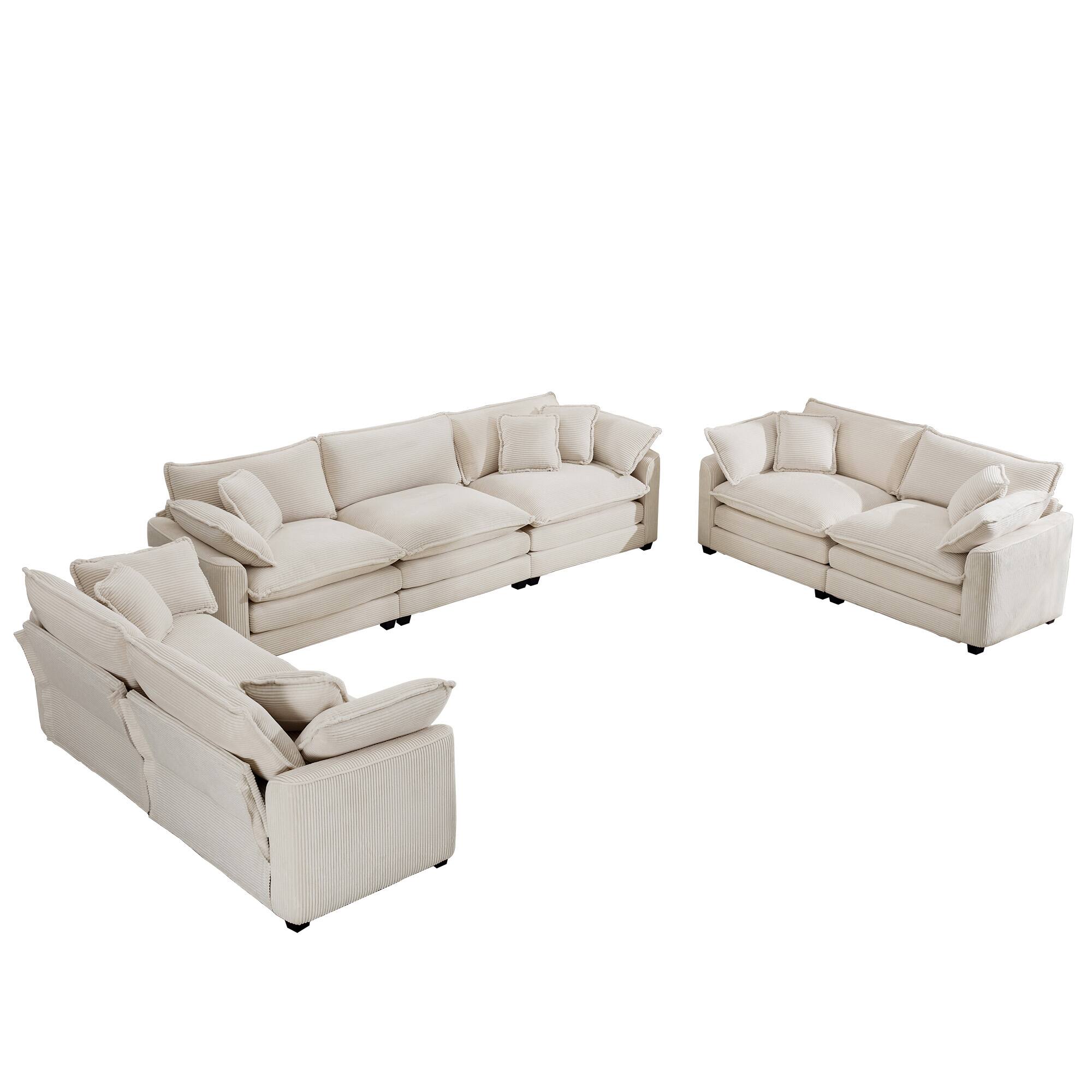 Left. LOVMOR - Set Of 3 Deep Seat Easy Assembly Corduroy Sofa Set Memory Foam For Living Room Bedroom Club Soft Textured Home - Beige.