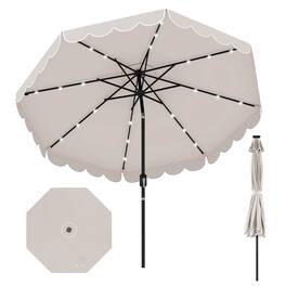 Costway - 9.3 FT Solar Patio Umbrella Outdoor Market Sunshade with 24 LED Lights Ruffles - Beige