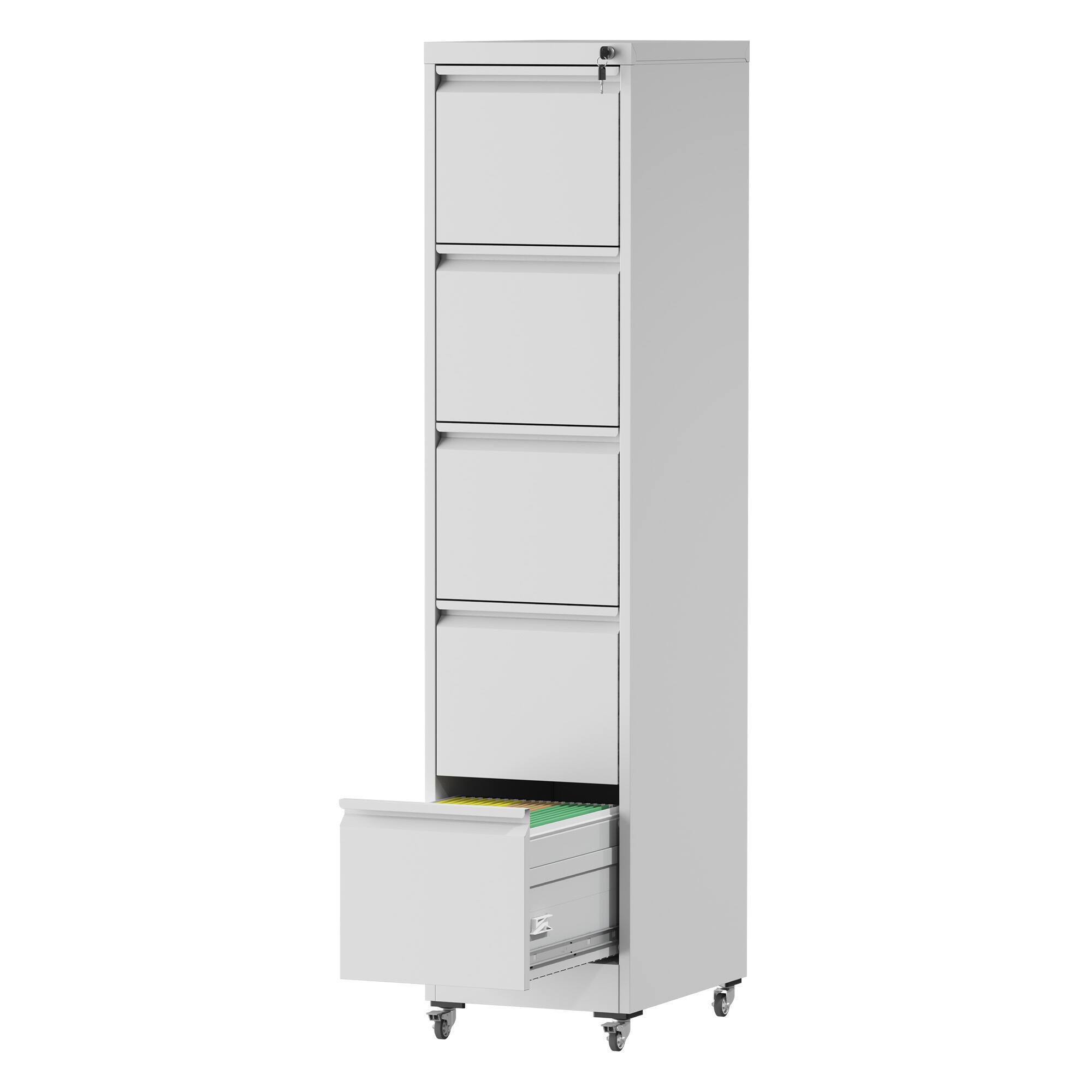 Front. COWLOWN - 5 Drawer Lockable Metal Vertical File Cabinet White 17.71D×15.16W×64.17H Fits A4 Letter Legal Home Office.