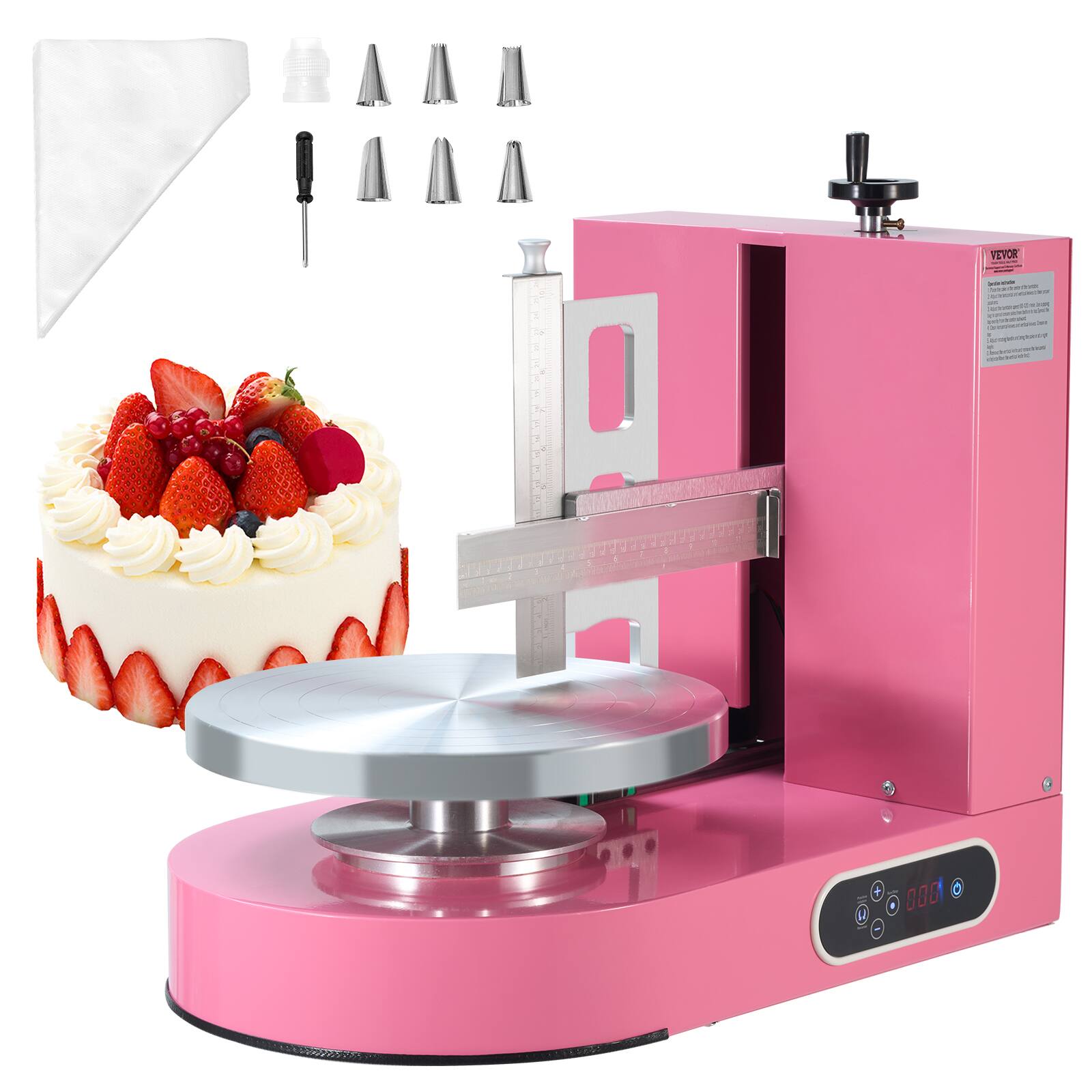 VEVOR - Cake Decorating Machine, Cake Cream Spreading Coating Smearing Machine, Low Noise Cake Frosting Machine - Pink