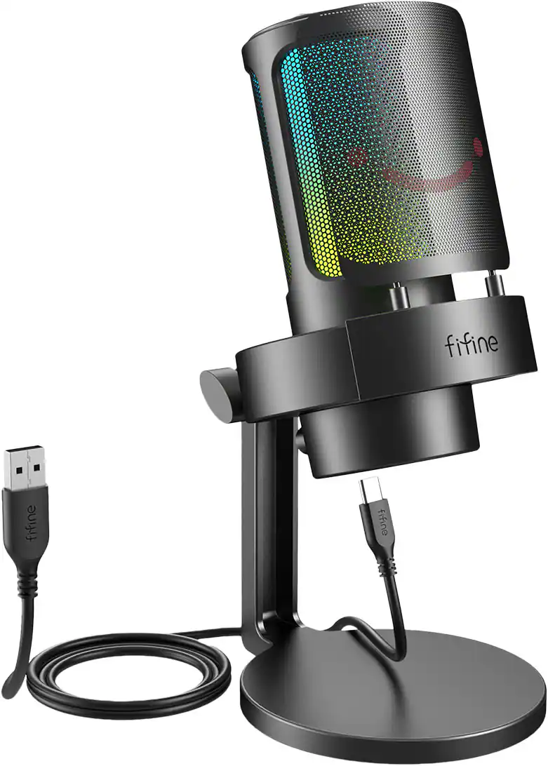 FIFINE - A8 RGB USB Condenser Microphone – Cardioid Mic with Real-Time Monitoring for Streaming & Gaming - Black