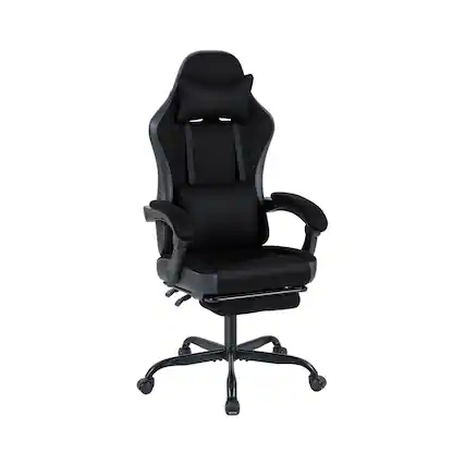 Front. WELLFOR - Gaming Chair Height Adjustable Computer Chair with Headrest Lumbar Support Linkage Armrests - Black.