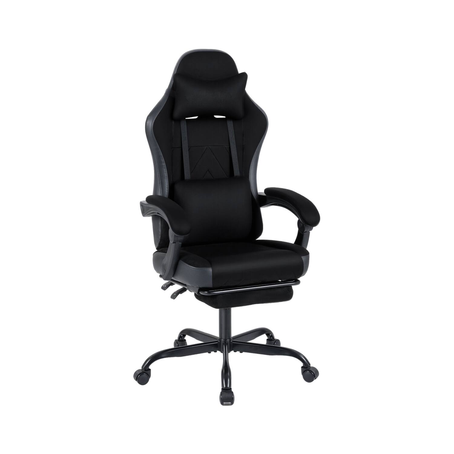 Front. WELLFOR - Gaming Chair Height Adjustable Computer Chair with Headrest Lumbar Support Linkage Armrests - Black.
