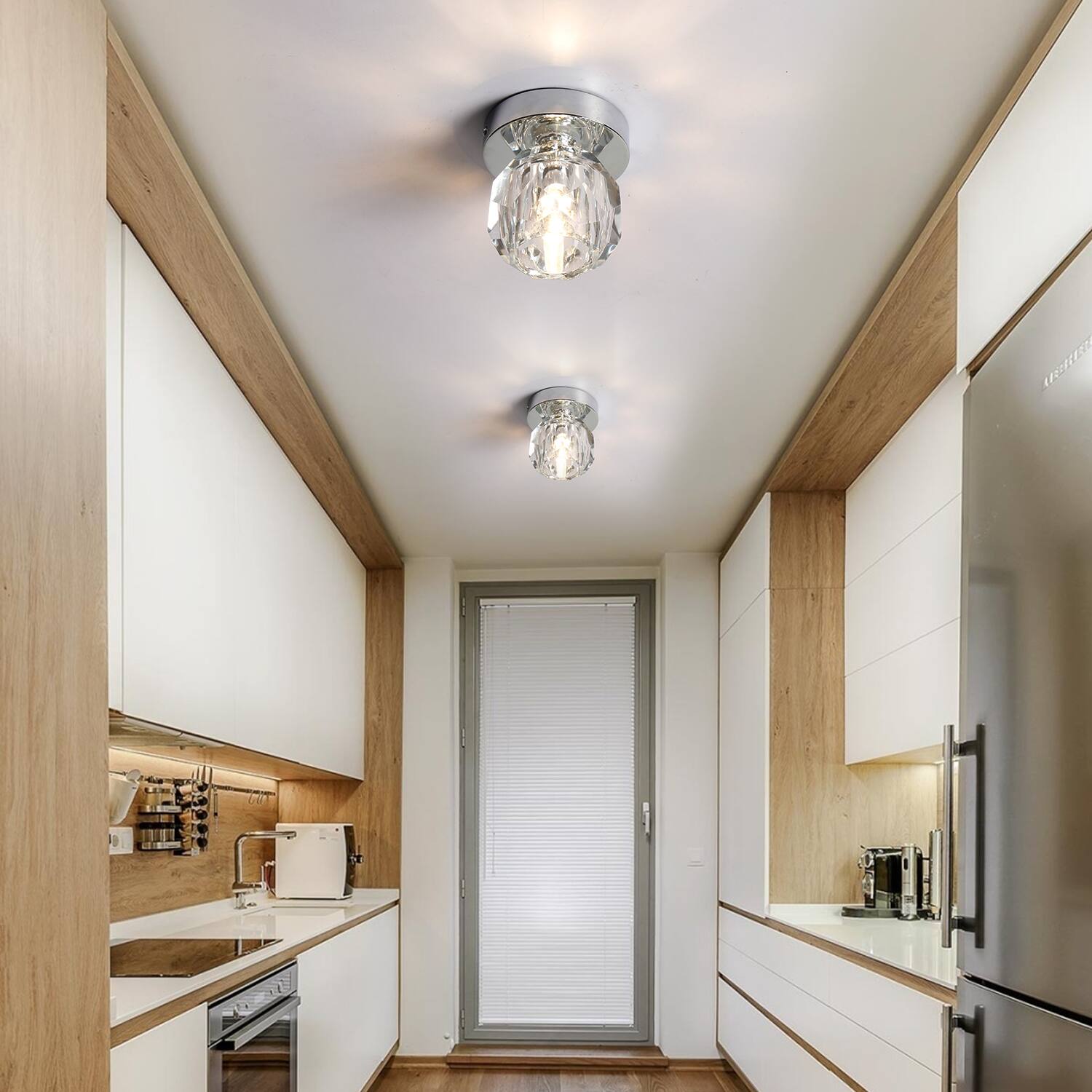 Left. Umeiluce - 1-Light 4.7" Crystal Flush Mount Ceiling Light - Chrome.