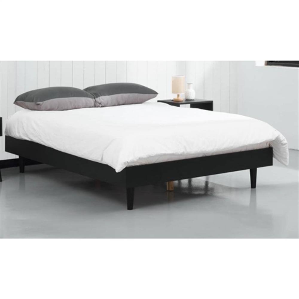 Angle. Hivvago - Full size Mid-Century Modern Platform Bed Frame in Black Wood Finish - Black.