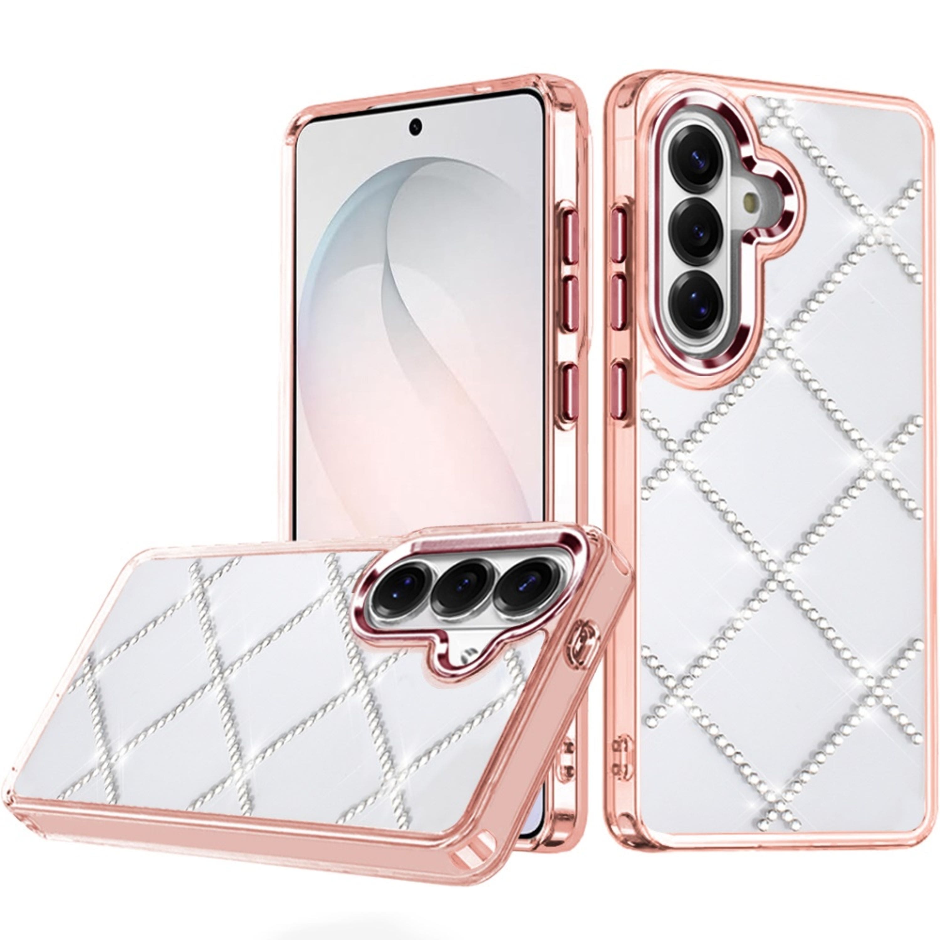 Kitcheniva - Gem Bling Diamond Pattern Phone Cover Plus Tempered Glass For Samsung S26 FE - Rose Gold price history on PriceWatchPro