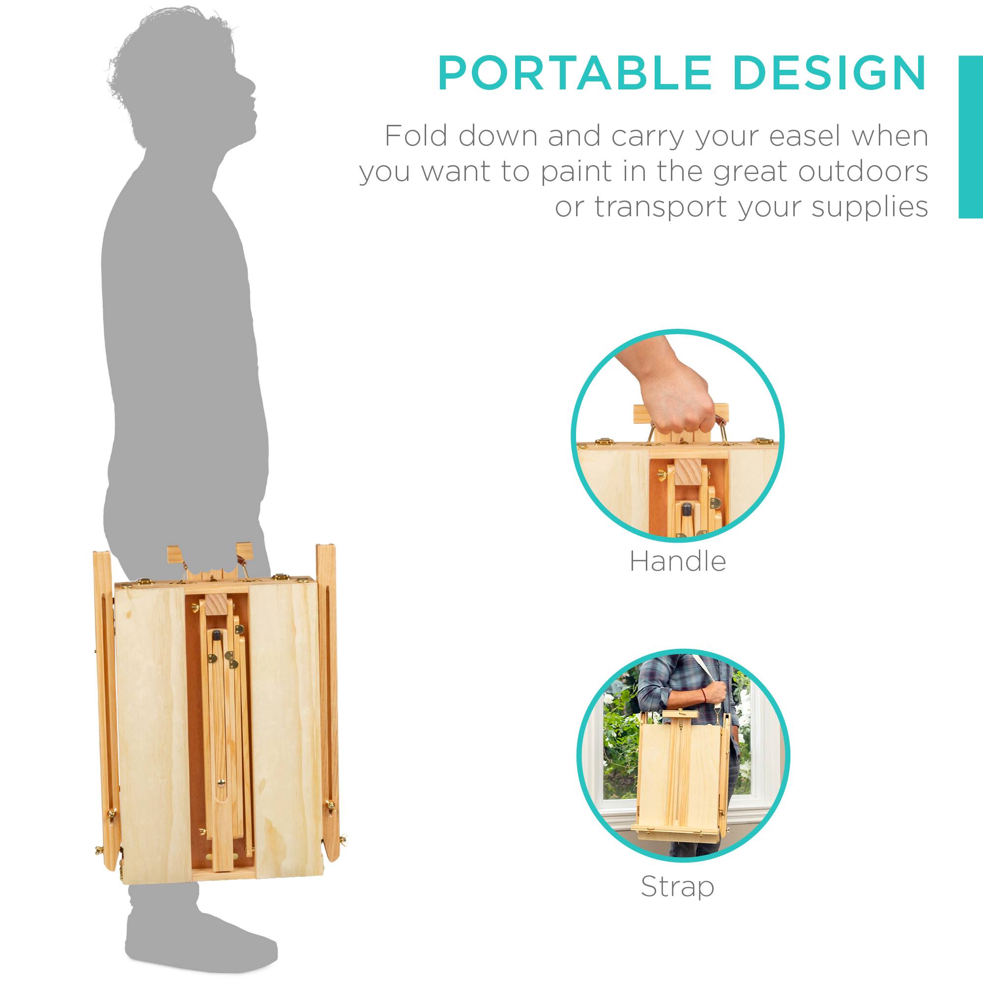 PORTABLE DESIGN

Fold down and carry your easel when you want to paint in the great outdoors or transport your supplies

Handle

Strap