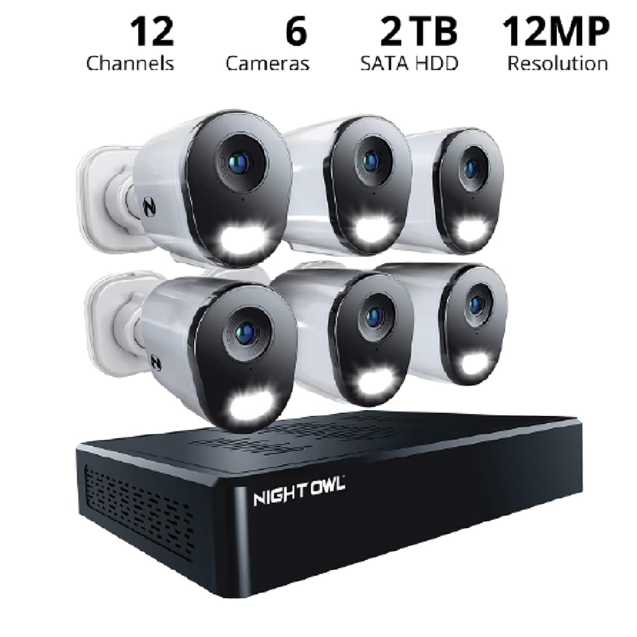 12 Channels
6 Cameras
2TB SATA HDD
12MP Resolution
NIGHT OWL