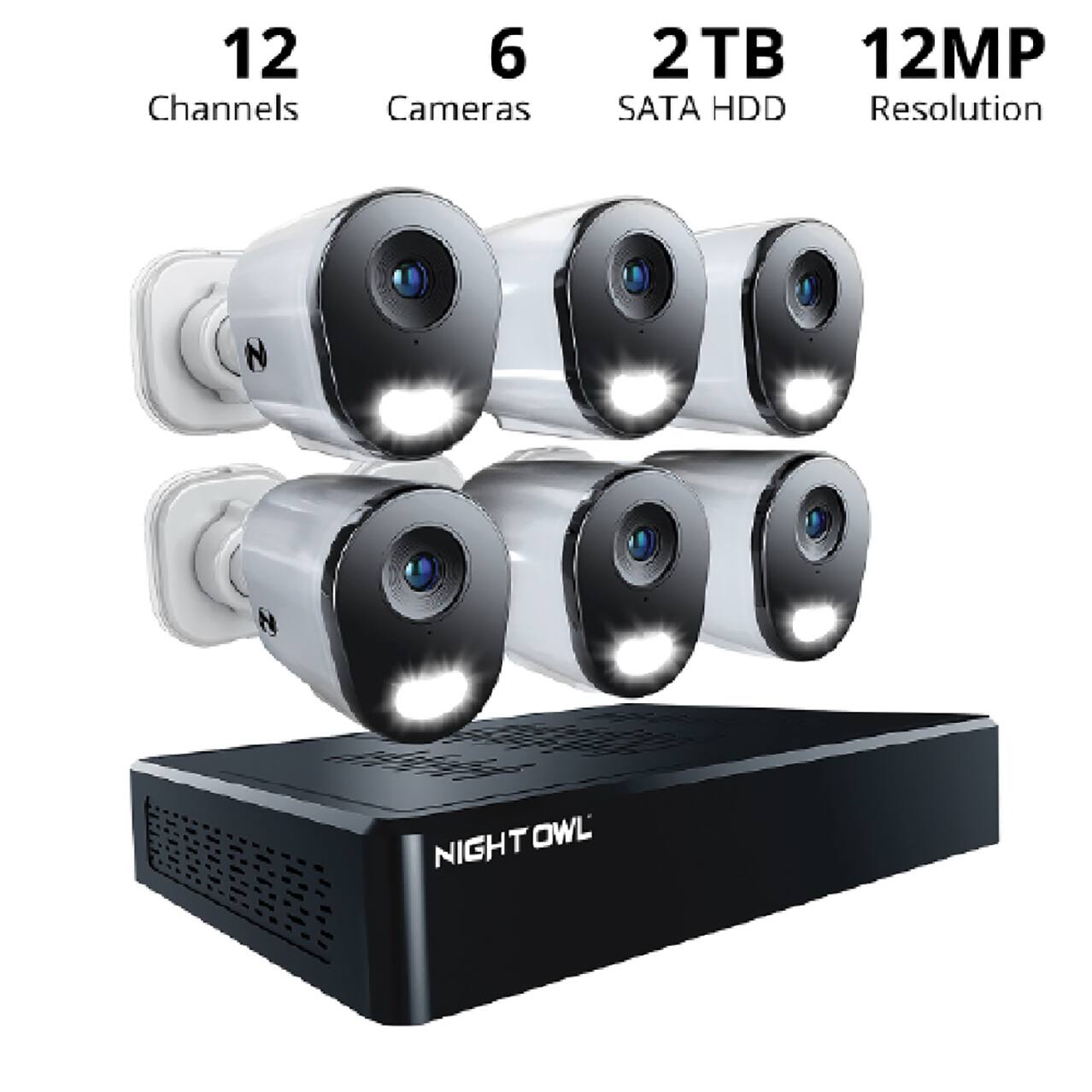 12 Channels  
6 Cameras  
2TB SATA HDD  
12MP Resolution  
NIGHT OWL